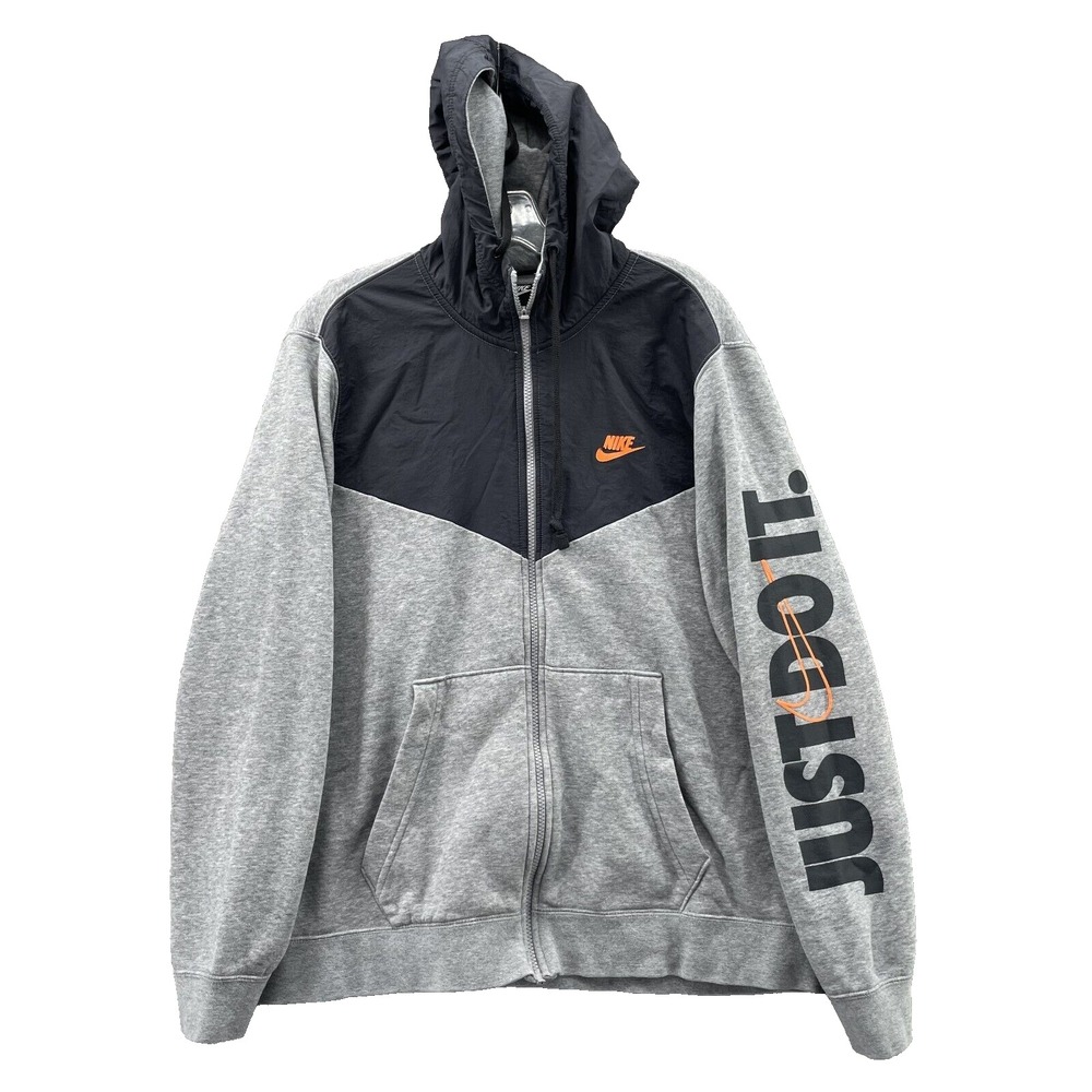 Nike NSW Hoodie Men's Medium Gray Logo Zip Jacket Sportswear Athletic Streetwear